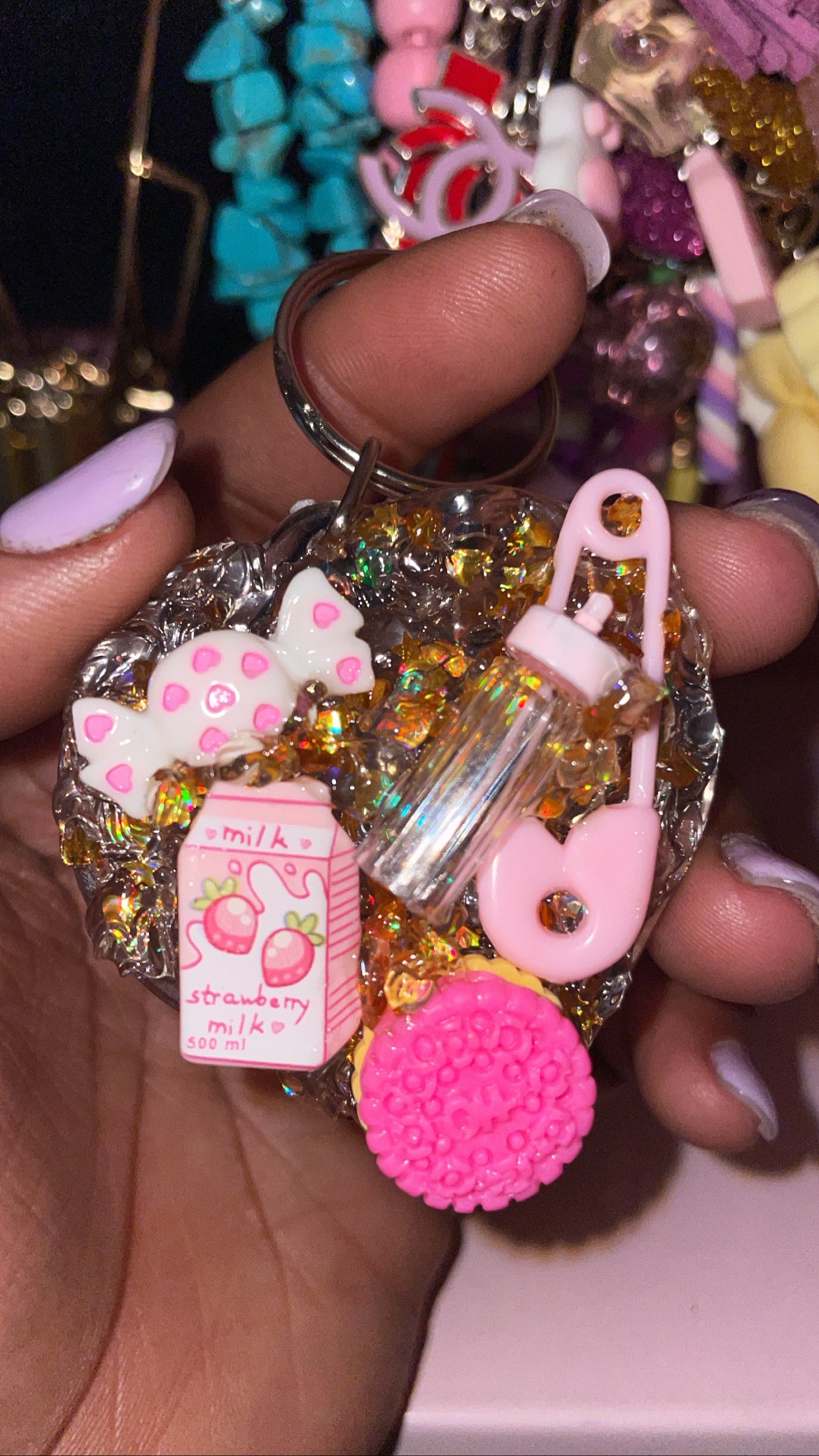 “ Think Pink “ I Heart Custom Keychain